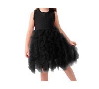 Mifeiwukawa Abito da bambina in tulle senza maniche per bambine con gonna a balze e tutù con fiori ricamati, per feste di compleanno, abito da sposa, Nero , 100 cm