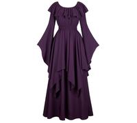 Mifeiwukawa Abito medievale lungo rinascimentale abito da donna deluxe vittoriano vintage cosplay (6701viola, M)
