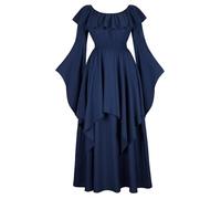 Mifeiwukawa Abito medievale lungo rinascimentale abito da donna deluxe vittoriano vintage cosplay (6701 blu scuro, M)