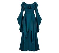 Mifeiwukawa Abito medievale lungo rinascimentale abito da donna deluxe vittoriano vintage cosplay (6701verde scuro, S)