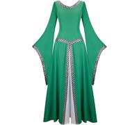Mifeiwukawa Abito medievale rinascimentale abito lungo irlandese over deluxe vittoriano vintage cosplay donna (verde, S)