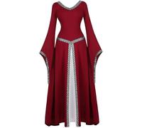 Mifeiwukawa Abito medievale rinascimentale abito lungo irlandese over deluxe vittoriano vintage cosplay donna (rosso vino, XL)