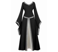 Mifeiwukawa Abito medievale rinascimentale abito lungo irlandese over deluxe vittoriano vintage cosplay donna (nero, L)