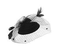 Mifeiwukawa Cappello fascinator da donna, cerchietto per matrimonio, festa delle donne, vacanze, corse Ascot, nastro in rete, piume, clip per capelli per ragazze, fascinator per matrimoni, 10a-nero