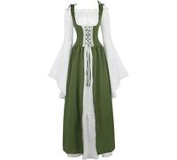 Mifeiwukawa Costume rinascimentale da donna, abito medievale irlandese su piuma, taglia Deluxe, vittoriano, retrò, cosplay (verde oliva, M)