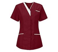 Mifeiwukawa Maglietta da donna con scollo a V, per infermieri, uniformi, tunica, tunica top, uniforme da badante, tunica per Halloween, cosplay, clinica, cameriera, protettiva per cancro al seno