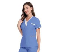 Mifeiwukawa Maglietta da donna con scollo a V, per infermieri, uniformi, tunica, uniforme da badante, tunica per Halloween, cosplay, clinica, cameriera, protettiva contro il cancro al seno, maglietta
