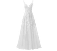 Mifeiwukawa Tulle spalline sottili abiti da ballo appliques pizzo abito da sera formale abito da sera abito da festa con scollo a V abbigliamento quinceanera, bianco, EU-34