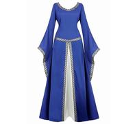 Mifeiwukawa Vestito medievale rinascimentale abito lungo irlandese over deluxe vittoriano vintage cosplay donna (blu reale, XS)