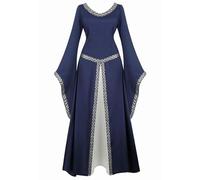 Mifeiwukawa Vestito medievale rinascimentale abito lungo irlandese over deluxe vittoriano vintage cosplay donna (blu navy, S)