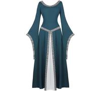 Mifeiwukawa Vestito medievale rinascimentale abito lungo irlandese over deluxe vittoriano vintage cosplay donna (verde scuro, M)