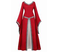 Mifeiwukawa Vestito medievale rinascimentale costume lungo irlandese over deluxe vittoriano vintage cosplay donna (rosso, XL)