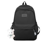 Mifeiwukawa Zaino leggero per studenti universitari e universitari da 15,6 pollici, alla moda, casual, con ciondolo, Nero , Dimensions: 45 × 32 × 20 cm