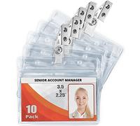 MIFFLIN Portacarte orizzontale in plastica con clip in metallo e cinghie in vinile (trasparente, 8,9x5,7 cm, confezione da 10), porta badge identificativo in PVC impermeabile con clip