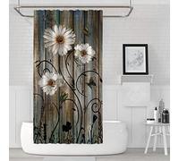 Miffrank Tenda da doccia rustica Set grigio floreale tessuto tenda da bagno 6 ganci farfalla margherita americana stile fattoria 36 × 72 pollici