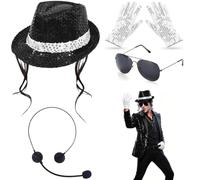 MIFKLMV MJ - Accessorio per costume da adulto, accessorio per costume da jazz, cappello con paillette, occhiali da sole, costume da discoteca, anni '80, Popstar Rockstar, carnevale, Halloween, cosplay