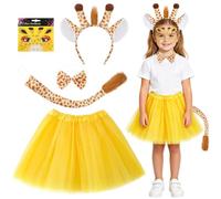 MIFKLMV Set di 5 pezzi Costume da Giraffa, Accessorio per Cosplay include Giraffa Orecchie Fascia, Bowtie, Coda, Tutù, Set di Costumi Animali, per Feste a Tema, Halloween, Carnevale