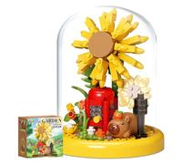 MIFKLMV Set di Blocchi da Costruzione Capybara Fiori,134 Pezzi Micro-Particelle Capybara e Girasole, Completo di Coperchio Antipolvere e Base,Regalo Creativo per Bambini ＆ Adulti