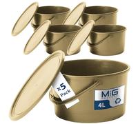 MIG Secchio con coperchio, 4 l, colore oro, 5 x 4 litri, impilabile in plastica con coperchio, versatile con coperchio, per uso domestico e industriale, piccolo secchio con coperchio, adatto per cibo
