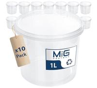 MIG Secchio trasparente con coperchio, 1 l, 10 x 1 l, ermetico e adatto per alimenti, in plastica con coperchio, impilabile, per uso domestico e industriale, ideale per riporre e conservare