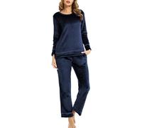 Migcaput Pigiama da Donna Invernale in Fleece Termico Lungo Abbigliamento da Casa in Flanella con Tasche Blu Navy L