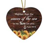 Mightier Than The Waves of The Sea Is His Love for You Salmo 93:4 Cuore Citazioni Ornamento di Natale in ceramica per albero di Natale Decorazione Divertente Ciondolo Palla Vacanza Ricordo Capodanno