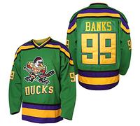 Mighty Ducks Jersey #96 Charlie Conway #99 Adam Banks #33 Greg Goldberg #66 Gordon Bombay Movie Hockey Jersey Bianco Verde, 99 Adam Banks Verde, L