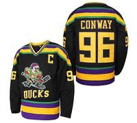 Mighty Ducks Jersey #96 Charlie Conway #99 Adam Banks #33 Greg Goldberg #66 Gordon Bombay Movie Hockey Jersey Bianco Verde, 96 Charlie Conway Nero, L