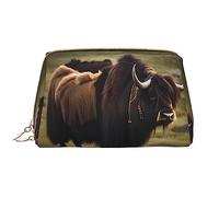 Mighty Highland Yak - Borsa per trucchi portatile, grande, in pelle di PVC, chiusura con cerniera, borsa da viaggio da viaggio, colore bianco, taglia unica, bianco, Taglia unica