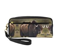 Mighty Highland Yak, piccola borsa per il trucco, astuccio per matite su entrambi i lati in pelle PU