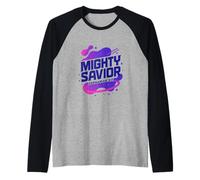 Mighty Savior Zephaniah 3:17 Cristiano futuristico Maglia con Maniche Raglan