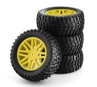 MIGHTY SCAPERS 4-Pack 1/10 Scale Short Course RC Tire e Ruote Set con 12mm Hex Hub, 95mm di Diametro, Sostituzione Compatibile per Vari Camion RC off-Road(Yellow)