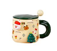 MIGIFTDY Tazza da caffè natalizia, 400 ml, 3D, in ceramica, per tè, cioccolata calda, latte, con bastoncino per mescolare, idea regalo, adatta al microonde e alla lavastoviglie (B)