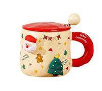 MIGIFTDY Tazza da caffè natalizia, 400 ml, in ceramica 3D, per tè, cioccolata calda, latte, con bastoncino per mescolare, idea regalo, adatta al microonde e alla lavastoviglie (D)
