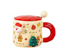 MIGIFTDY Tazza da caffè natalizia, 400 ml, in ceramica 3D, per tè, cioccolata calda, latte, con bastoncino per mescolare, idea regalo, adatta al microonde e alla lavastoviglie (A)
