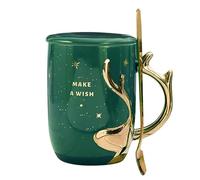 MIGIFTDY Tazza da Caffè Natalizia Con Cucchiaio, Elegante Tazza Con Coperchio, 400 ml, per Feste di Natale (Verde)