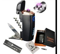 Miglior Regalo di Natale Uomo Donna Accendino Elettrico Ricaricabile USB 4 in 1 Accendifuoco a Doppio Arco Coltello Svizzero Apribottiglie Accessorio da Escursione Idea Gift Originale per Fumatori