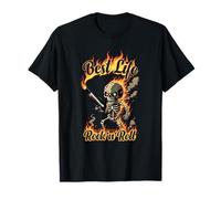 Miglior Vita Rock n Roll Skeleton Zombie Fireblast Maglietta