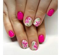 Migliora il tuo aspetto con 24 pezzi di unghie finte a forma quadrata corta, stile Y2K chic e semplice, colore rosa tenue, unghie riutilizzabili per uso quotidiano, base nude bianca, fiori rosa e fogl