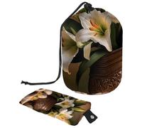Migliora il tuo gioco di articoli da toeletta con la nostra borsa cosmetica portatile pieghevole - Rimani organizzato in modo alla moda!, Uova gialle di gigli pasquali, Multicolore,