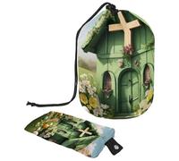 Migliora il tuo gioco di articoli da toeletta con la nostra borsa cosmetica portatile pieghevole - Rimani organizzato in modo alla moda!, Casa Croce di Pasqua verde, Multicolore,