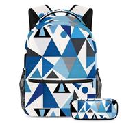 Migliora il tuo gioco di ritorno a scuola con il nostro set di 2 zaini per bambini, perfetto per ragazzi ragazze adolescenti, geometrico astratto blu, Multicolore, B：29.4x20x40cm P：19x7.5x3.8cm,