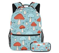 Migliora il tuo gioco scolastico con questo set di 2 borse da scuola alla moda per studenti, motivo fungo blu, Multicolore, B：29.4x20x40cm P：19x7.5x3.8cm, Zaini Daypack