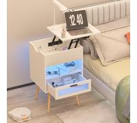 Migliora il tuo spazio: comodino a LED a 20 colori con stazione di ricarica e cassetto design reversibile regolabile in altezza (45 x 39 x 70 87 cm)