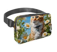 Migliora il tuo stile avventura, marsupio da viaggio per uomini e donne, il marsupio perfetto con cinturino regolabile per passeggiate, escursioni e ciclismo, simpatico gatto e fiore, Multicolore#01,