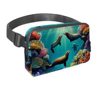 Migliora il tuo stile avventura, marsupio da viaggio per uomini e donne, il marsupio perfetto con cinturino regolabile per passeggiate, escursioni e ciclismo, simpatico leone marino, Multicolore#03,