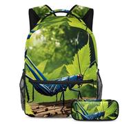 Migliora il tuo stile con il nostro set di 2 zaini da scuola, zaino e astuccio di grande capacità, essenziale per ragazzi, ragazze e adolescenti, simpatico cricket, Multicolore, B：29.4x20x40cm\