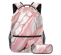 Migliora il tuo stile di ritorno a scuola con il nostro set di 2 zaini, zaino di grande capacità con astuccio per ragazzi, ragazze e adolescenti, texture marmo rosa, Multicolore, B:29.4x20x40cm\