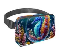 Migliora il tuo stile di vita attivo, marsupio con cinghia regolabile per viaggi, corsa, escursionismo e ciclismo, sfera di cristallo cavalluccio marino, Multicolore#06, 1.5x9.0x5.9in/4x23x15cm