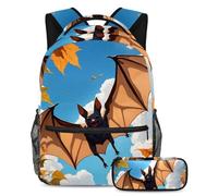 Migliora il tuo stile scolastico con il set di 2 zaini per bambini per ragazzi ragazze adolescenti, zaino e astuccio in uno, simpatico pipistrello, Multicolore, B：29.4x20x40cm P：19x7.5x3.8cm, Zaini